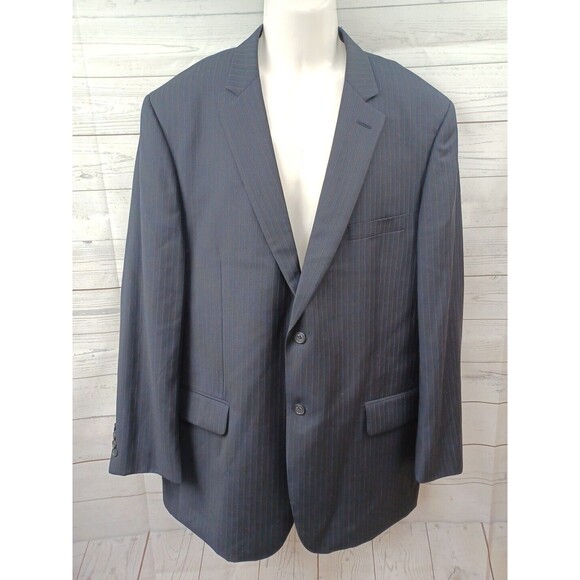 Pronto Uomo Suit Pinstripe Navyblue Wool Blazer Sport Coat 48 Long 43 Waist - Picture 1 of 9